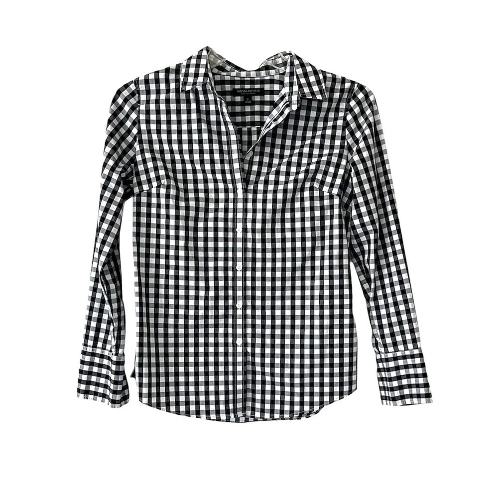 Banana Republic Black and White Gingham Fitted Cotton Classic Shirt Top Size 6